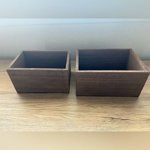 Brown wood organizing boxes